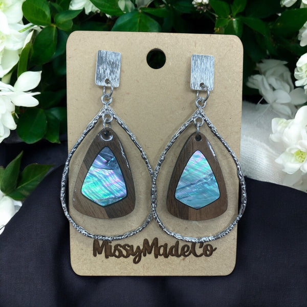 Abalone Shell Mother of Pearl & Walnut Earrings