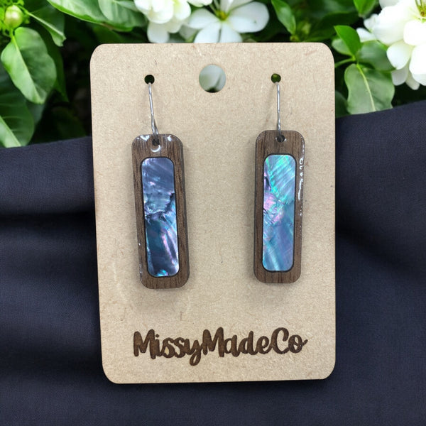 Abalone Shell Mother of Pearl & Walnut Earrings