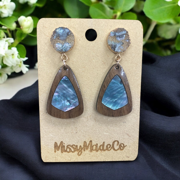 Abalone Shell Mother of Pearl & Walnut Earrings