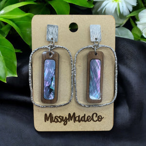 Abalone Shell Mother of Pearl & Walnut Earrings