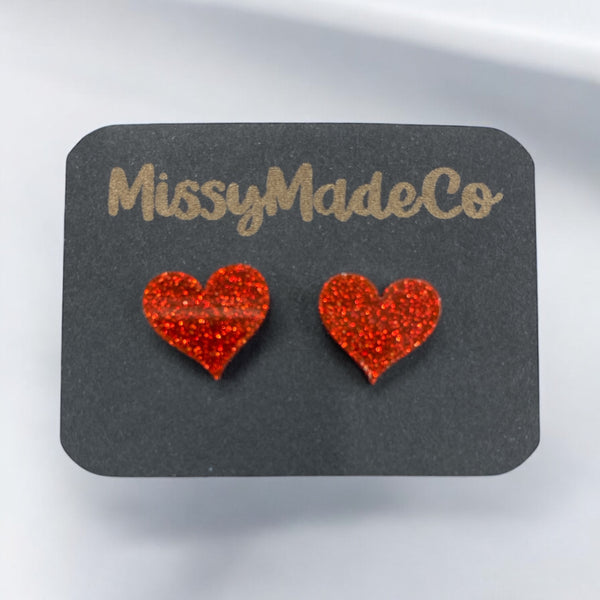 Red Glitter Heart Studs