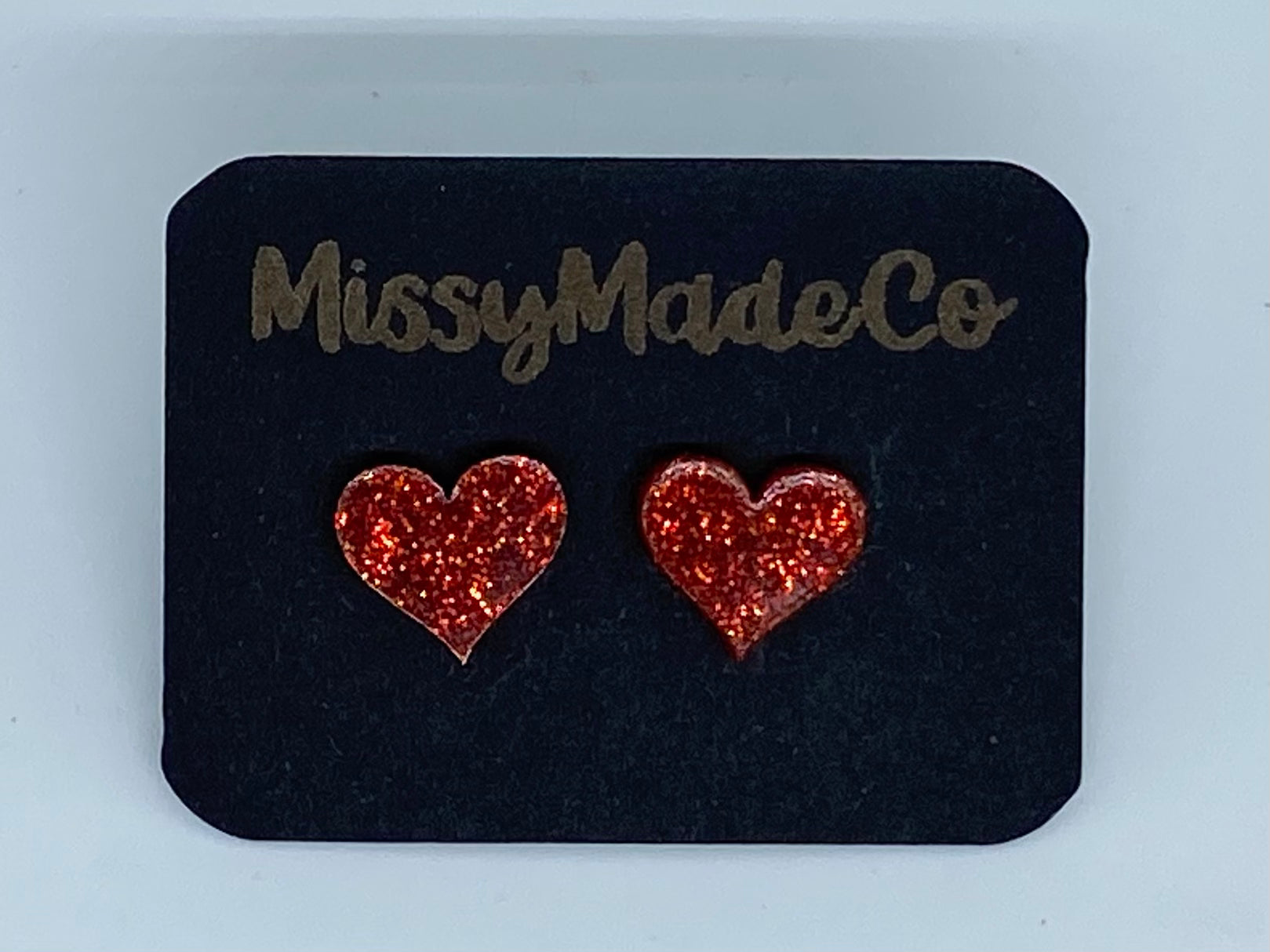 Red Glitter Heart Studs