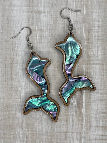 Handmade Abalone Shell & Walnut Wood Mermaid Tails